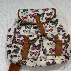 Butterfly Canvas Backpack with Faux  Leather Accents